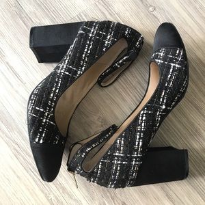 Unisa NWOB tweed heels with plaid pattern & strap